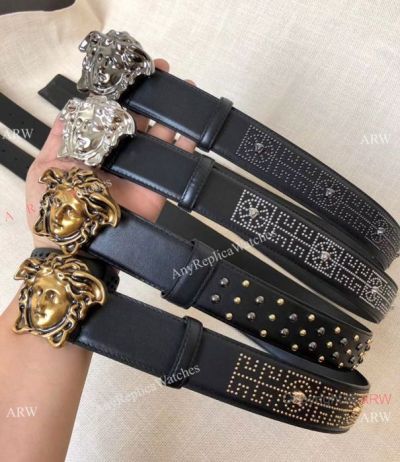Retail Replica Versace Men Leather Belt - Studded Belt